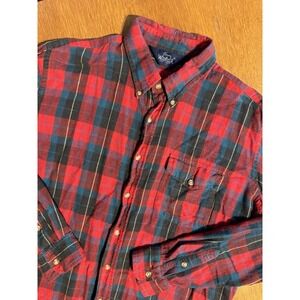 VTG Woolrich Flannel Shirt Men's L Red Blue Plaid Button Down Cotton Outdoors